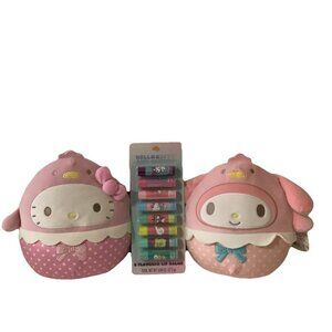 Squishmallow Chick My Melody & Hello Kitty Plush 8 inch & Flavored Lip Balm Set